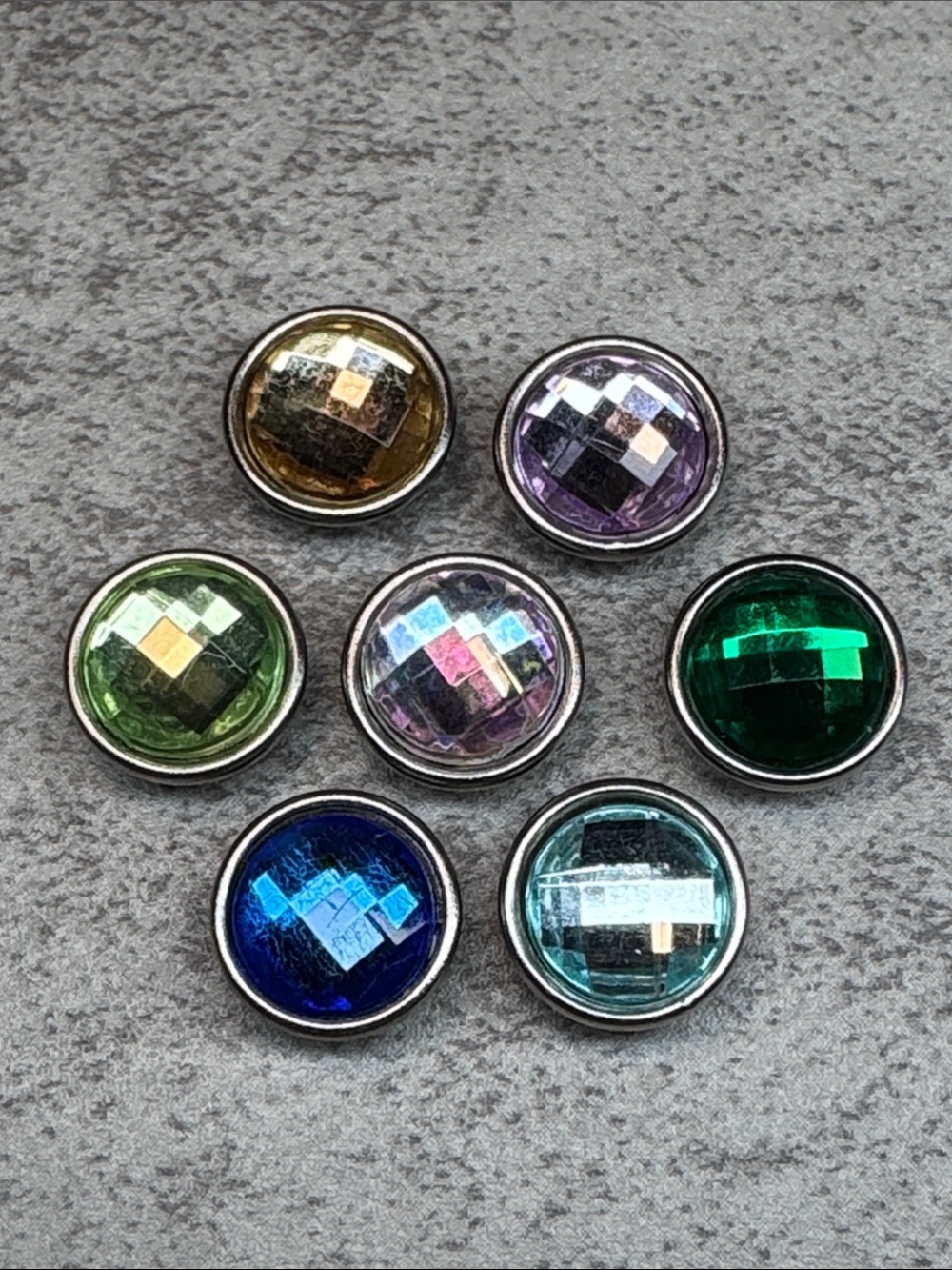 Lot of 7: 12mm Interchangeable Faceted Snap Charms - Assorted Colors